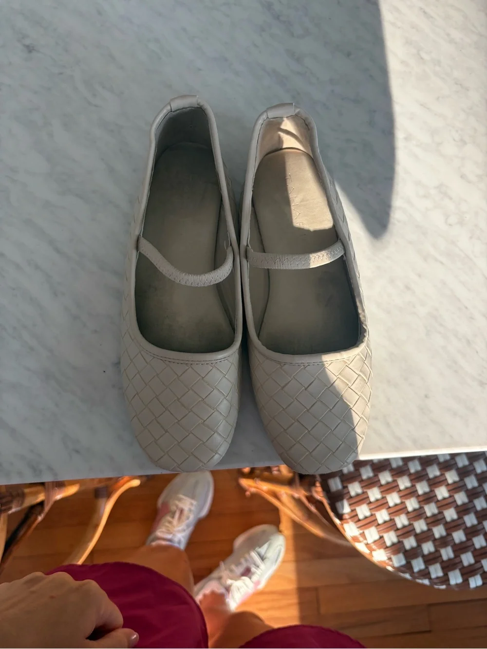 Tahari Mary Jane Woven Ballet Flats Beige size 2
